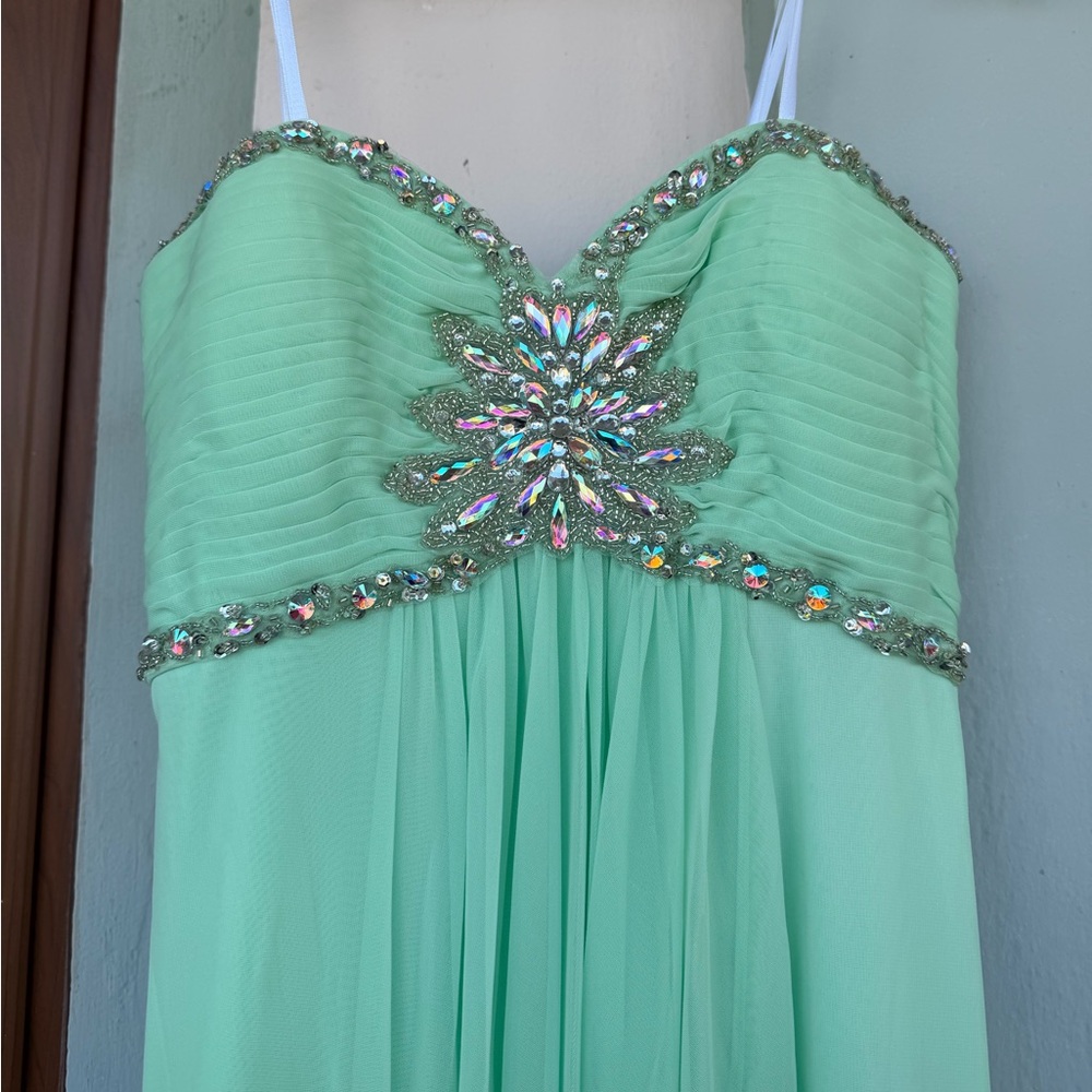 XScape Prom 2015 NWT Seafoam Green Beaded Sweetheart Neckline Gown Prom - Picture 5 of 6